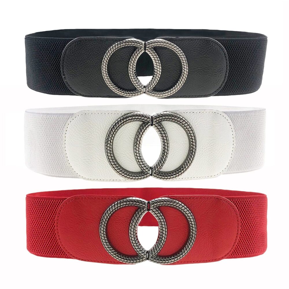 1752 3 Pack Womens Vintage Wide Elastic Stretch Waist Belt For Dresses (gun